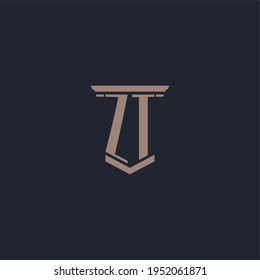 ZT initial monogram logo with pillar style design