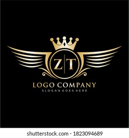Letra ZT Inicial con plantilla de logotipo de ala real.