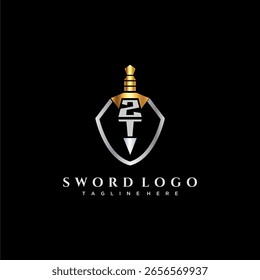 Monograma de lujo de la letra de ZT para la Imagen del estilo del escudo y de la espada