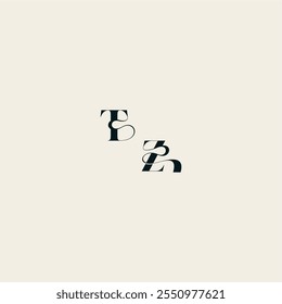 ZT carta casamento monograma elegante logotipo de curva fantasia negrito e linha de cabelo inicial