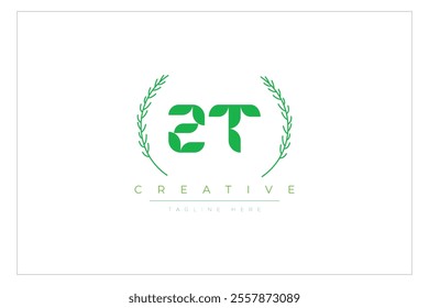 ZT letters eco logo with leaf. Fresh nature and healthy leaf logo design.