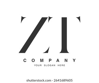 ZT logo design. Initial letter z and t serif font style. Creative classic company name typography. Trendy logotype or identity. Vector illustration.