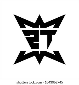 Monograma del logotipo de ZT con la plantilla de diseño de la corona hacia abajo sobre fondo blanco