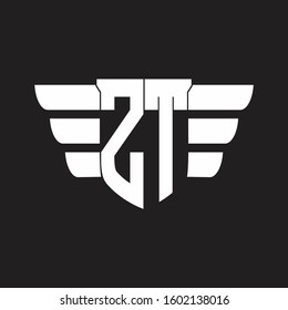 ZT Logo monogram with emblem and wings element design template