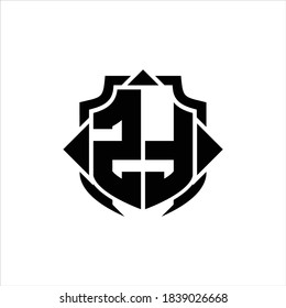 Monograma del logotipo de ZT con línea de protección y plantilla de diseño de 3 flechas sobre fondo blanco