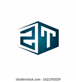 ZT monogram logo with hexagon shape and negative space style ribbon design template
