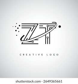 Logotipo de Monograma de Órbita ZT - Marca de Letra Mínima Futurista com Linha de Arte Circular, Pontos Inspirados na Tecnologia e Conceito de Movimento Espacial para Identidade de Marca Moderna
