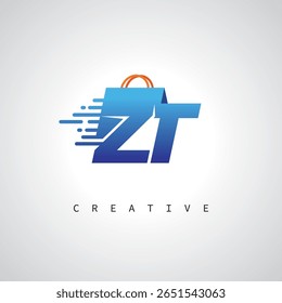ZT Shopping Monogram – Entrega rápida Logotipo de comercio electrónico con el icono del bolso y la marca digital para la tienda en línea, venta al por menor e identidad logística
