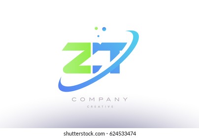 zt z t alphabet green blue swoosh letter company logo vector icon design template