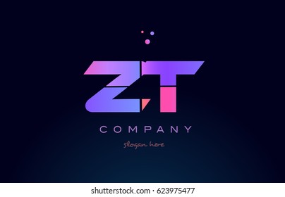 zt z t creative color blue background pink purple blue magenta alphabet letter company logo vector icon design