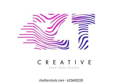 ZT Z T Zebra Letter Logo Design with Black and White Stripes Vector