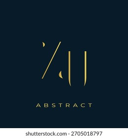 ZU Abstraktes goldenes Logo-Design. Abstrakte goldene Symbolzusammensetzung auf dunkelblauem Hintergrund