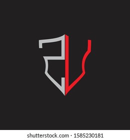 ZU Abstract logo monogram with shield elements isolated on black background