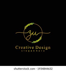 ZU Initial calligraphy handwritten logo. Handwritten alphabet in the logo template. Letters and Alphabet for signature, wedding, fashion, floral and botanical logo design 