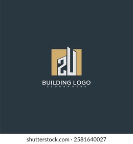 ZU initial letter building logo for real estate with square design