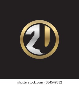 ZU initial letters circle elegant logo golden silver black background