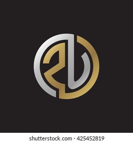 ZU initial letters looping linked circle elegant logo golden silver black background