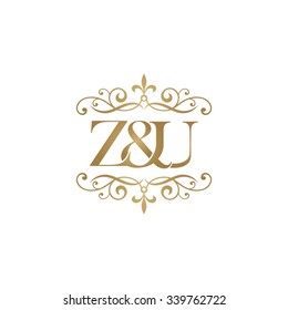 Z&U Initial logo. Ornament ampersand monogram golden logo