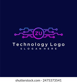 ZU Initiales Monogramm für Technologie-Logo mit kreisförmigem Design