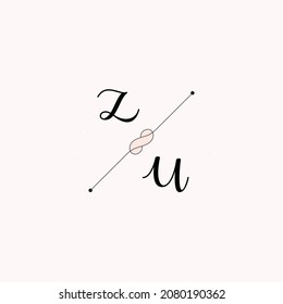 ZU Initials letter alphabet watercolor logo branding set collection, Feminine logotype template in elegant artistic style. Feminine luxury logo design template.
