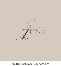 ZU Buchstaben Linie und fett Mix Konzept schöne erste Hochzeit Serif Monogramm Logo