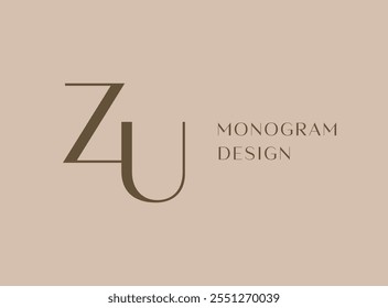 ZU Letter Logo Icon Design. Klassische Luxus Initialen Monogramm.