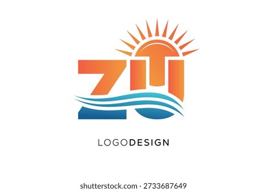 ZU Letter Logo Monogram Sun Wave Modern Branding Design