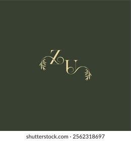 ZU letter luxury wedding monogram organic leaf initial logo design concept