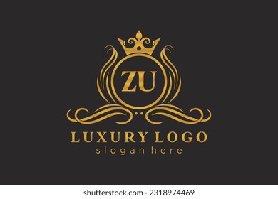 ZU Letter Royal Luxury Logo Vorlage in Vektorkunst für Restaurant, Royalty, Boutique, Cafe, Hotel, Heraldic, Schmuck, Mode und andere Vektorgrafik.