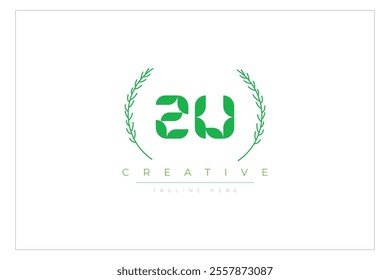 ZU letters eco logo with leaf. Fresh nature and healthy leaf logo design.