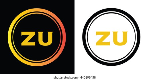 ZU letters icon design template elements in abstract background logo, design identity in circle, alphabet letter