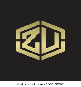 ZU Logo monogram with hexagon shape and piece line rounded design tamplate on gold colors