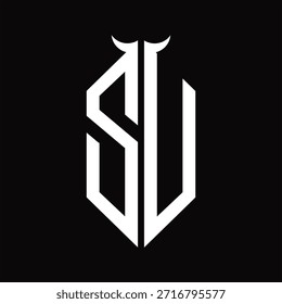 ZU Logo Monogramm mit Hornform einzeln schwarz-weiß Designvorlage auf schwarzem Hintergrund