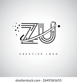 ZU Orbit Monogram Logo – Futuristic Minimal Letter mark with Circular Line Art, Tech-Inspired Dots and Space Motion Concept for Modern Branding Identity