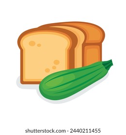 Zucchini Bread icon vector isolated on a white background. Sweet delicious bread with green fresh zucchini vector illustration. Zucchini Bread loaf graphic design element