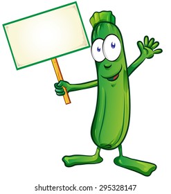 zucchini  cartoon with signboard isolated on white background