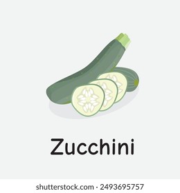 Zucchini Cartoon Vector Illustration for Kids Learning, Posters, Cards, and Sublimation Prints on White Background