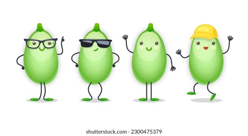 Zucchini Character with Various Face Expressions. Vector illustration set of funny and cute cartoon vegetables isolated on white background. Mascot collection.