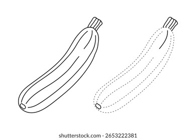 Zucchini clip art element vector. Zucchini coloring pages for kids. Trace and color zucchini. Fun activity coloring zucchini vegetable for Kindergarten and preschool.