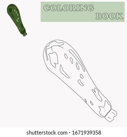 Zucchini coloring book in cartoon style on white background. Funny vector illustration. Game illustration. Vector icon. Agriculture harvest. Game design. Zentangle coloring book page.