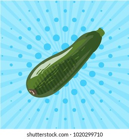 Zucchini drawn by hand on a blue background. Vector illustration. Pop art