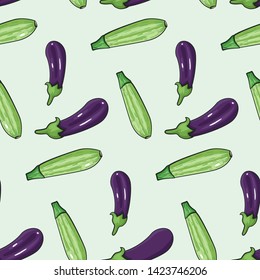 Zucchini and eggplant seamless pattern. Vector illustration