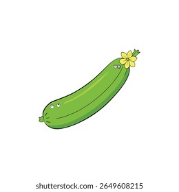Zucchini with flowers creative fresh green veggie layout Vector illustration