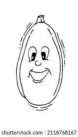 Zucchini is glad. Funny Face. Cheerful drawing of fruit. Hand drawing outline. Sketch Isolated on white background. Vector.