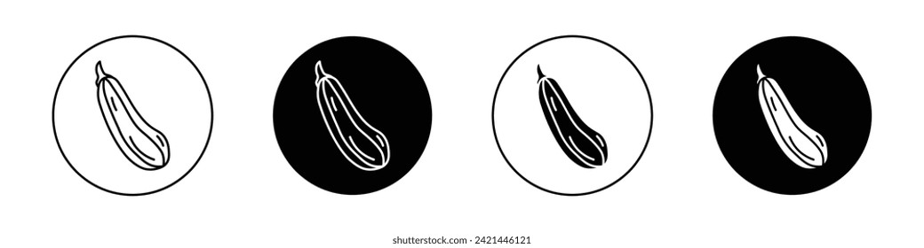 Zucchini Icon Set. Fresh summer zuccini Vegetable Vector Symbol in Black Filled and Outlined Style. Healthy courgette Food Sign.