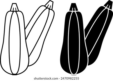 Zucchini icons. Black and White Vector Icons. Organic Vegetarian Food, Healthy Eating. Vegetables Concept