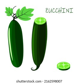 Zucchini aislado de fondo blanco. Ilustración moderna de peces. Alimentos saludables para los veganos.