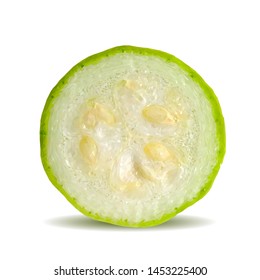 A zucchini low poly. Fresh, nutritious, tasty green zucchini. Elements for label design. Vector illustration. Vegetables in triangulation technique. 