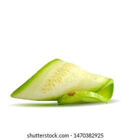A zucchini low poly. Fresh, nutritious, tasty green zucchini. Elements for label design. Vector illustration. Vegetables in triangulation technique. 