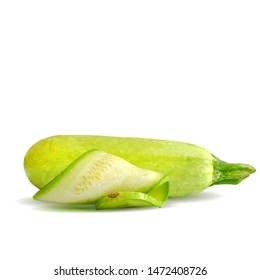 A zucchini low poly. Fresh, nutritious, tasty green zucchini. Elements for label design. Vector illustration. Vegetables in triangulation technique. 
